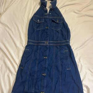Denim Halter Dress with Open Back